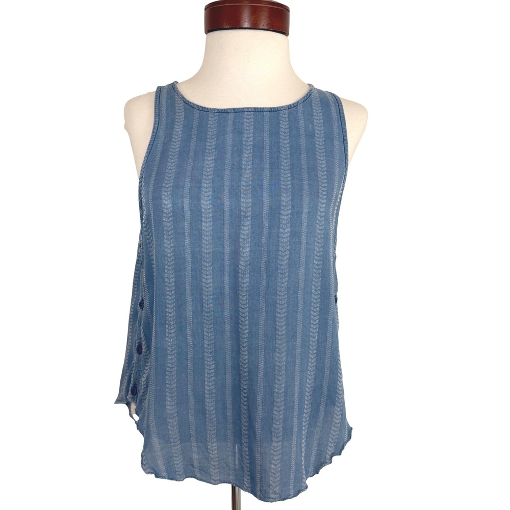 Cloth &‎ Stone Anthropologie Striped Tank Top Blue Button Side Coastal Beachy S